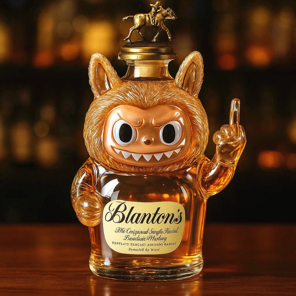 Rebellious Labubu whisky bottle
